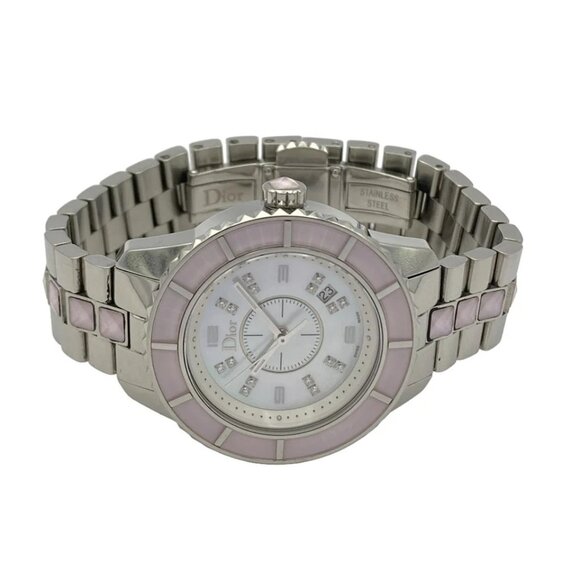 DIOR/ChristianDior Crystal Silver Pink Women's Wrist Watch 532-080425 - Picture 2 of 6